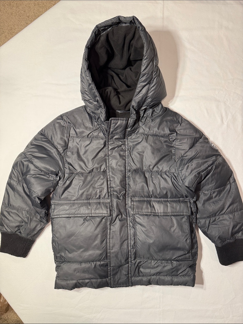 Abercrombie & Fitch Kids Hooded Puffer Jacket - Gray/Black 5/6
